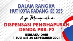 Sambut HUT Kota ke-355, Pemko Padang Bebaskan PBB-P2 Terhitung 1 Juli – 30 September 2024