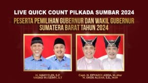 Quick Count Pilkada Sumbar: Mahyeldi – Vasko Ruseimy Unggul Telak 76% atas Lawannya Epiyardi Asda – Ekos Albar