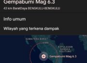 Gempa 6,3 M Guncang Bengkulu, Getaran Kuat Tersasa Hingga Lubuk Linggau