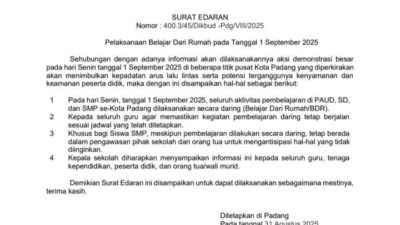 PENGUMUMAN: Demonstrasi 1 September, Sekolah di Padang Libur, Kecuali SMA/SMK!